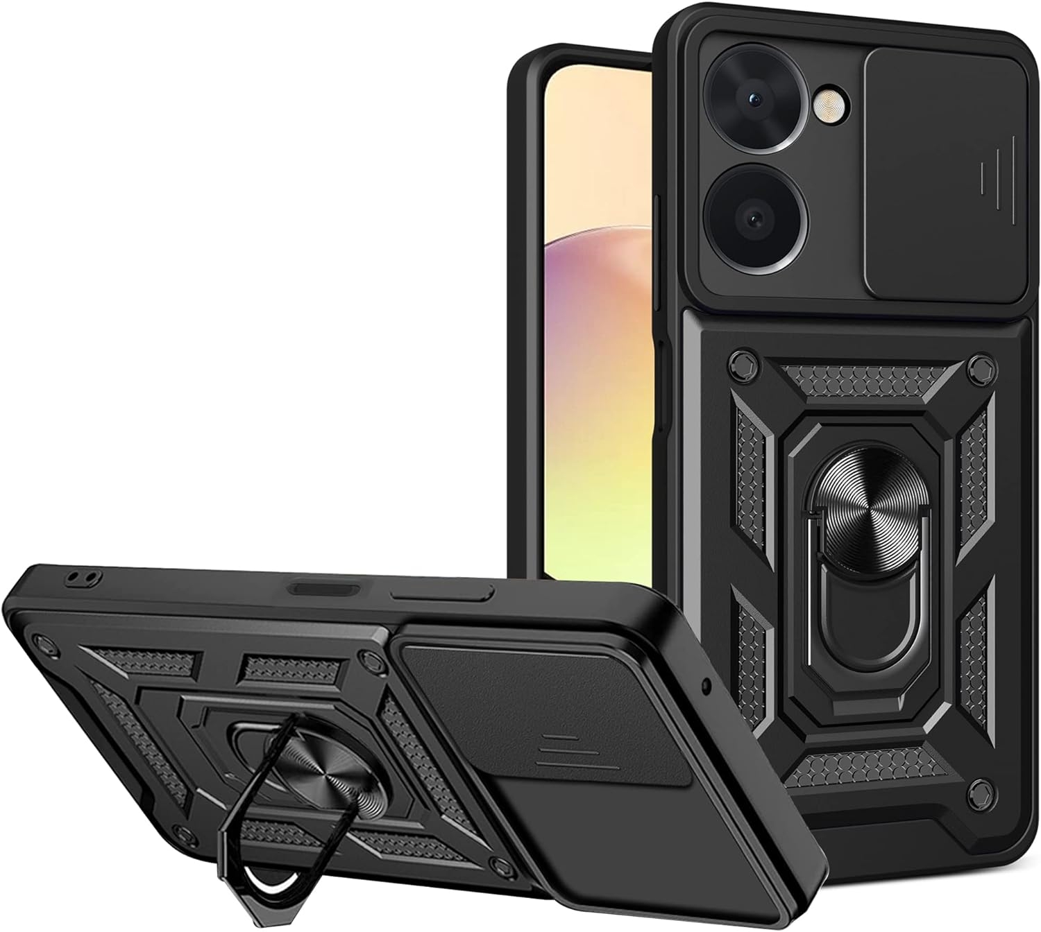 Bodycell Armor Slide - Ανθεκτική Θήκη Realme 10 4G με Κάλυμμα για την Κάμερα & Μεταλλικό Ring Holder - Black