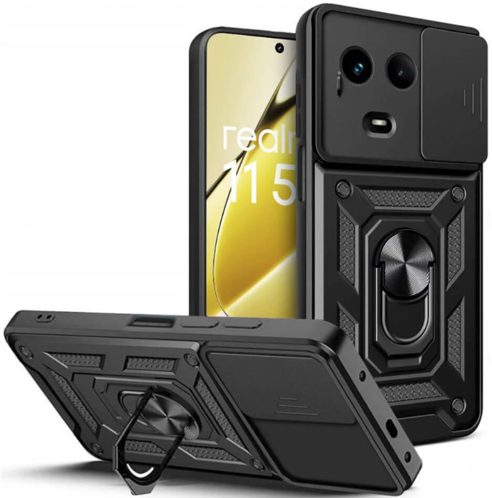Bodycell Armor Slide - Ανθεκτική Θήκη Realme 11 5G / 11x με Κάλυμμα για την Κάμερα & Μεταλλικό Ring Holder - Black