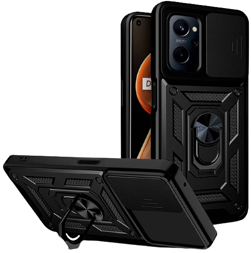 Bodycell Armor Slide - Ανθεκτική Θήκη Realme 9i με Κάλυμμα για την Κάμερα & Μεταλλικό Ring Holder - Black