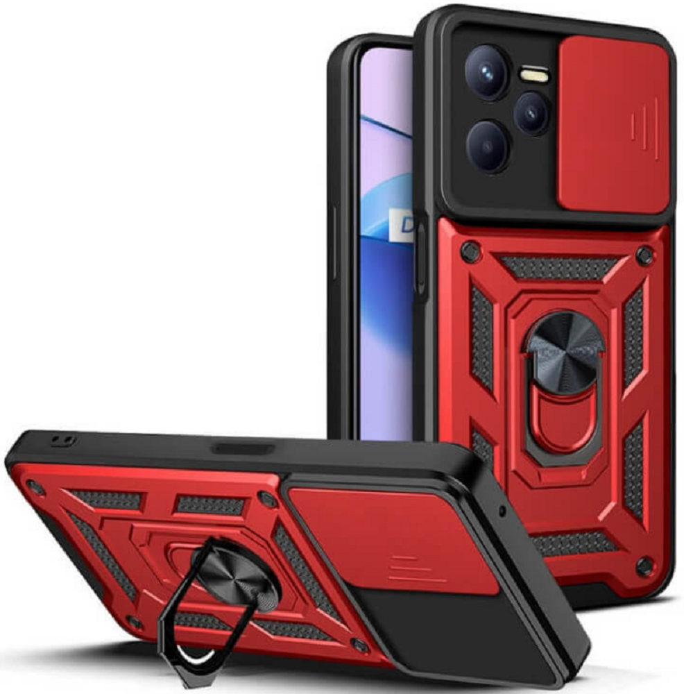 Bodycell Armor Slide - Ανθεκτική Θήκη Realme C35 με Κάλυμμα για την Κάμερα & Μεταλλικό Ring Holder - Red