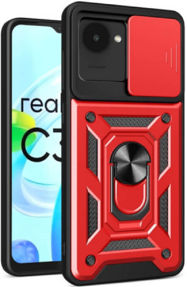 Bodycell Armor Slide - Ανθεκτική Θήκη Realme C30 με Κάλυμμα για την Κάμερα & Μεταλλικό Ring Holder - Red