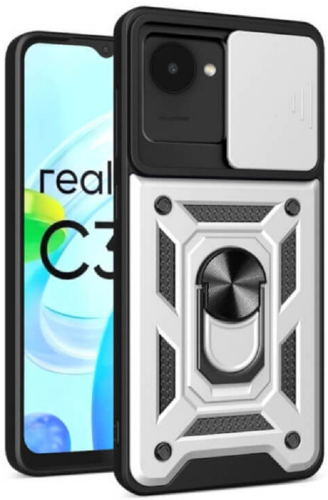 Bodycell Armor Slide - Ανθεκτική Θήκη Realme C30 με Κάλυμμα για την Κάμερα & Μεταλλικό Ring Holder - Silver (5206015018800)