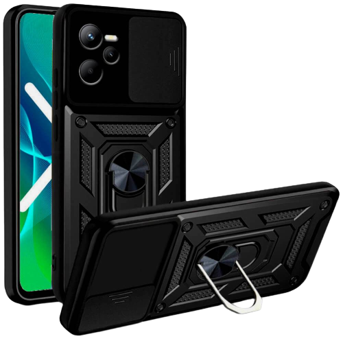 Bodycell Armor Slide - Ανθεκτική Θήκη Realme C35 με Κάλυμμα για την Κάμερα & Μεταλλικό Ring Holder - Black