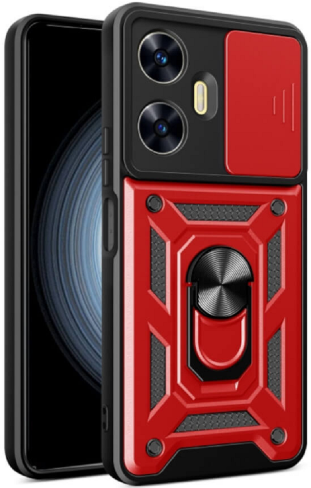 Bodycell Armor Slide - Ανθεκτική Θήκη Realme C55 με Κάλυμμα για την Κάμερα & Μεταλλικό Ring Holder - Red (5206015018695)