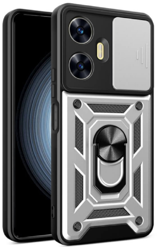 Bodycell Armor Slide - Ανθεκτική Θήκη Realme C55 με Κάλυμμα για την Κάμερα & Μεταλλικό Ring Holder - Silver (5206015018701)