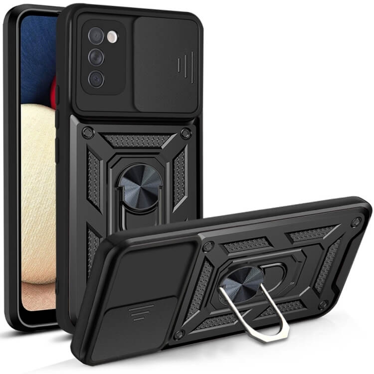 Bodycell Armor Slide - Ανθεκτική Θήκη Samsung Galaxy A02s με Κάλυμμα για την Κάμερα & Μεταλλικό Ring Holder - Black