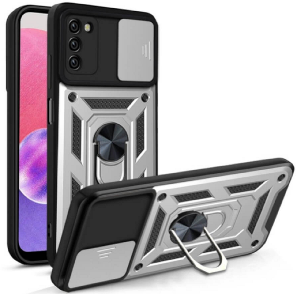 Bodycell Armor Slide - Ανθεκτική Θήκη Samsung Galaxy A03s με Κάλυμμα για την Κάμερα & Μεταλλικό Ring Holder - Silver (5206015014086)