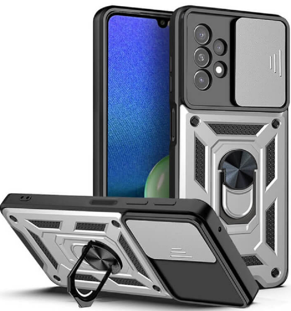 Bodycell Armor Slide - Ανθεκτική Θήκη Samsung Galaxy A13 4G με Κάλυμμα για την Κάμερα & Μεταλλικό Ring Holder - Silver