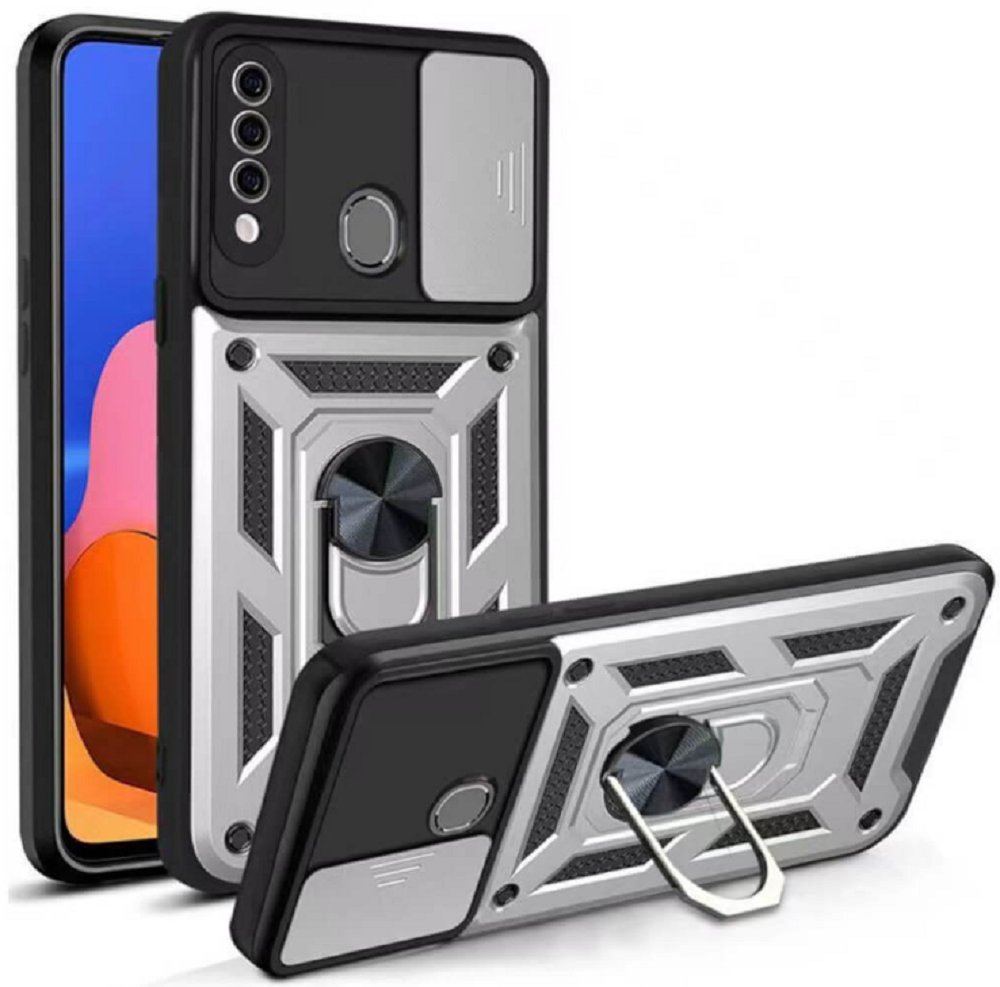 Bodycell Armor Slide - Ανθεκτική Θήκη Samsung Galaxy A20s με Κάλυμμα για την Κάμερα & Μεταλλικό Ring Holder - Silver
