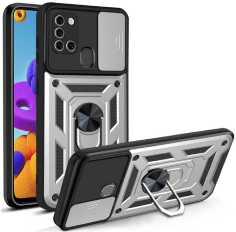 Bodycell Armor Slide - Ανθεκτική Θήκη Samsung Galaxy A21s με Κάλυμμα για την Κάμερα & Μεταλλικό Ring Holder - Silver 