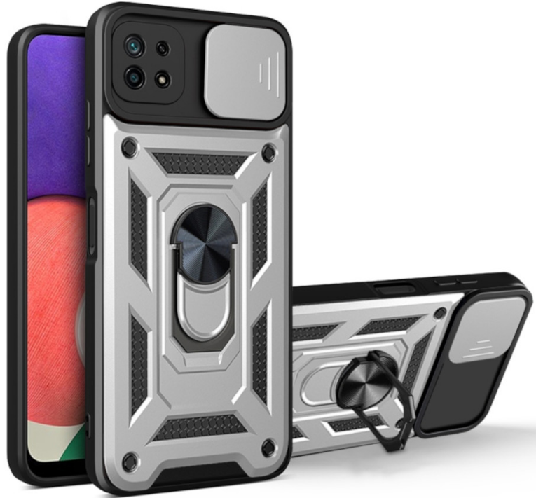 Bodycell Armor Slide - Ανθεκτική Θήκη Samsung Galaxy A22 5G με Κάλυμμα για την Κάμερα & Μεταλλικό Ring Holder - Silver