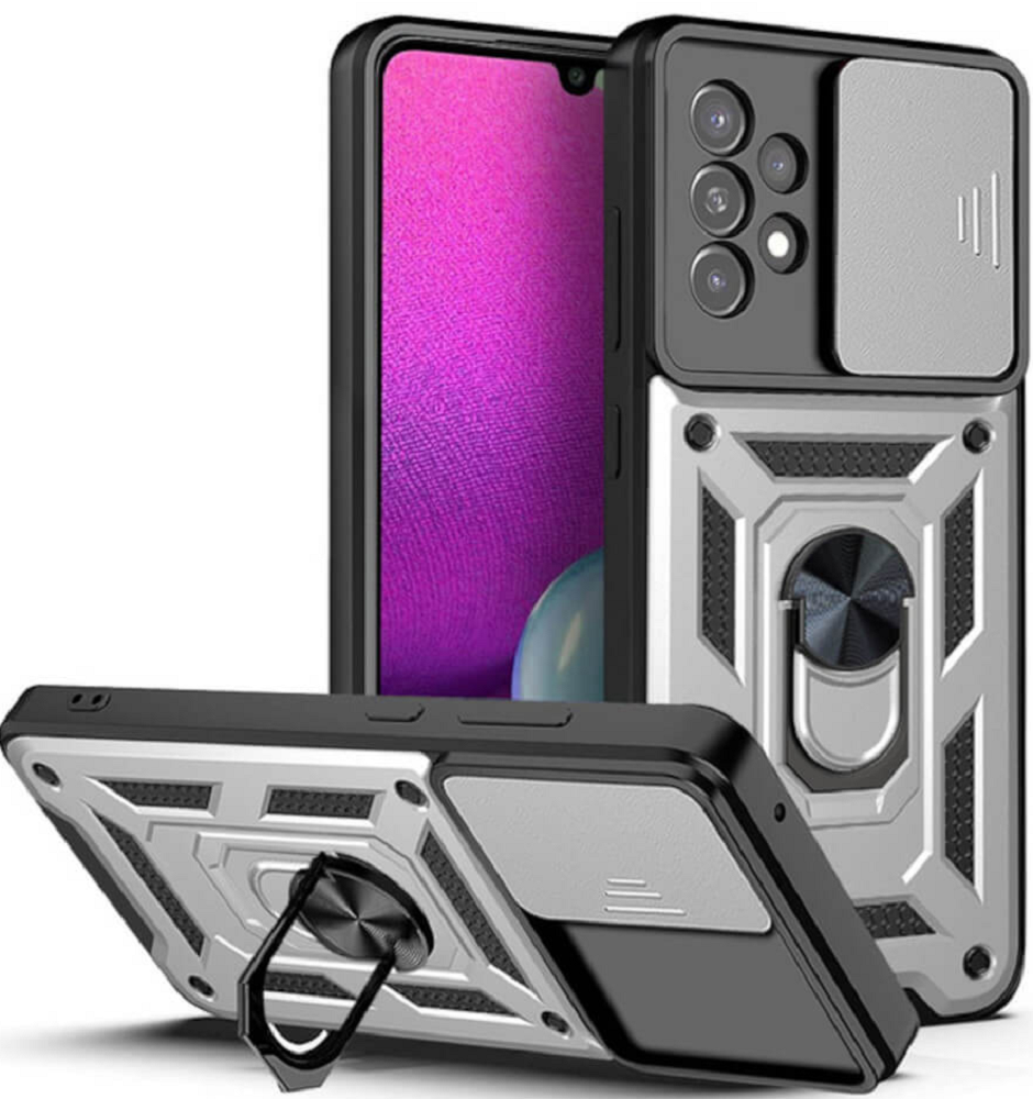 Bodycell Armor Slide - Ανθεκτική Θήκη Samsung Galaxy A23 με Κάλυμμα για την Κάμερα & Μεταλλικό Ring Holder - Silver (5206015003844)