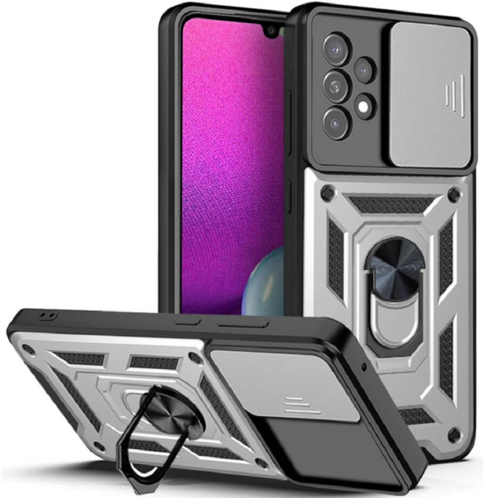Bodycell Armor Slide - Ανθεκτική Θήκη Samsung Galaxy A33 5G με Κάλυμμα για την Κάμερα & Μεταλλικό Ring Holder - Silver