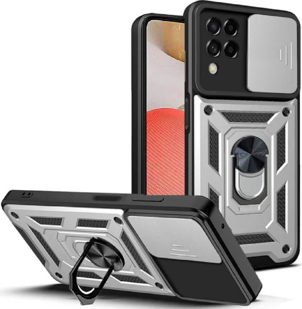 Bodycell Armor Slide - Ανθεκτική Θήκη Samsung Galaxy A42 5G με Κάλυμμα για την Κάμερα & Μεταλλικό Ring Holder - Silver