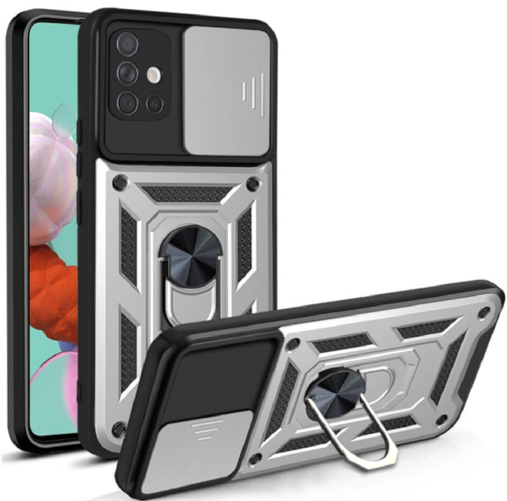 Bodycell Armor Slide - Ανθεκτική Θήκη Samsung Galaxy A51 με Κάλυμμα για την Κάμερα & Μεταλλικό Ring Holder - Silver (5206015011412)