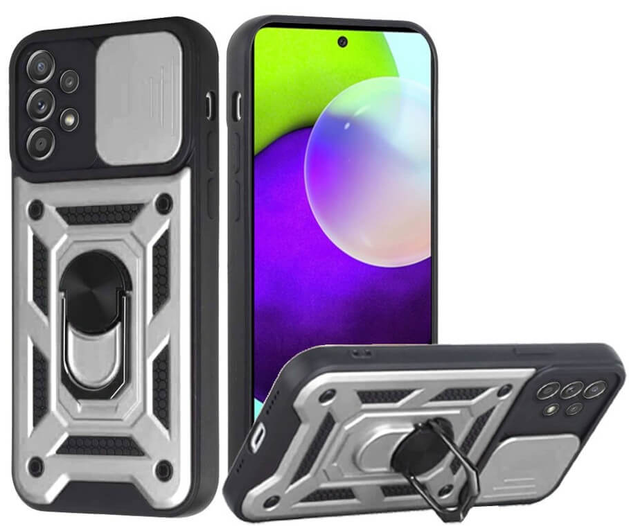 Bodycell Armor Slide - Ανθεκτική Θήκη Samsung Galaxy A52 / A52s 5G με Κάλυμμα για την Κάμερα & Μεταλλικό Ring Holder - Silver