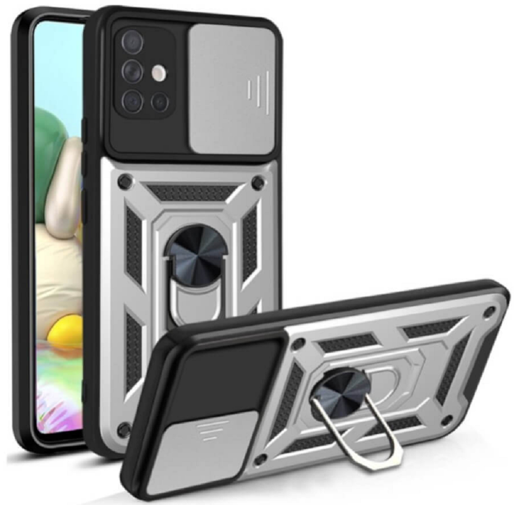 Bodycell Armor Slide - Ανθεκτική Θήκη Samsung Galaxy A71 με Κάλυμμα για την Κάμερα & Μεταλλικό Ring Holder - Silver (5206015014390)