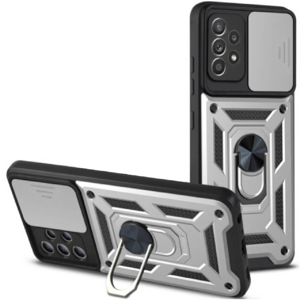 Bodycell Armor Slide - Ανθεκτική Θήκη Samsung Galaxy A72 με Κάλυμμα για την Κάμερα & Μεταλλικό Ring Holder - Silver