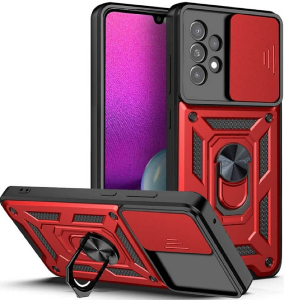 Bodycell Armor Slide - Ανθεκτική Θήκη Samsung Galaxy A73 5G με Κάλυμμα για την Κάμερα & Μεταλλικό Ring Holder - Red (5206015014420)
