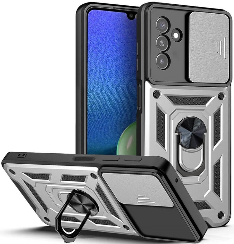 Bodycell Armor Slide - Ανθεκτική Θήκη Samsung Galaxy A05s με Κάλυμμα για την Κάμερα & Μεταλλικό Ring Holder - Silver