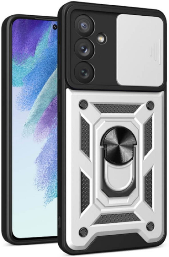 Bodycell Armor Slide - Ανθεκτική Θήκη Samsung Galaxy A14 με Κάλυμμα για την Κάμερα & Μεταλλικό Ring Holder - Silver
