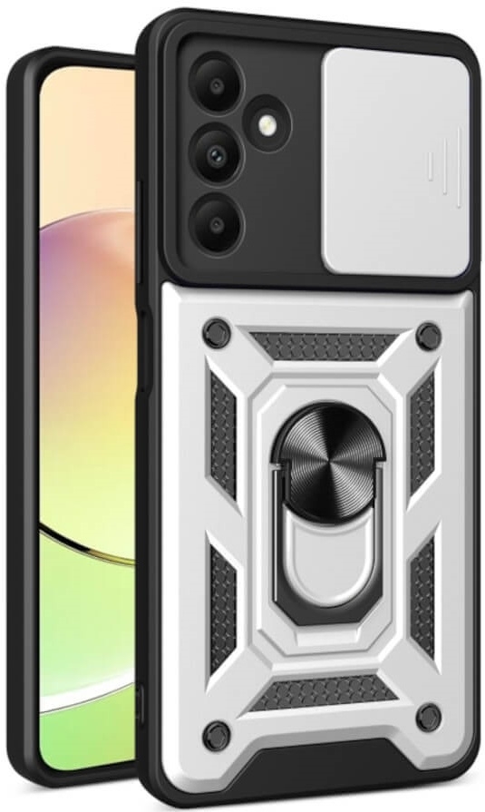 Ανθεκτική Θήκη με Κάλυμμα για την Κάμερα & Μεταλλικό Ring Holder - Samsung Galaxy A15 - Bodycell Armor Slide - Silver