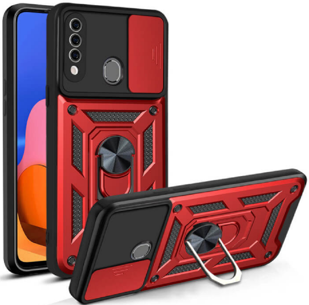 Bodycell Armor Slide - Ανθεκτική Θήκη Samsung Galaxy A20s με Κάλυμμα για την Κάμερα & Μεταλλικό Ring Holder - Red
