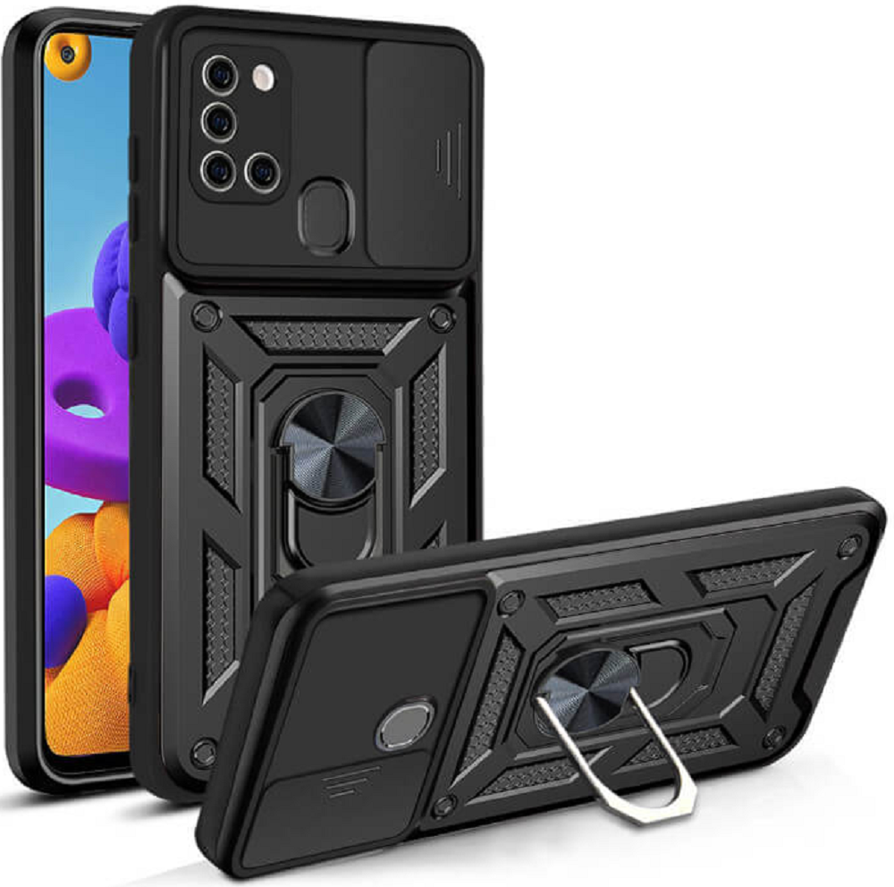 Bodycell Armor Slide - Ανθεκτική Θήκη Samsung Galaxy A21s με Κάλυμμα για την Κάμερα & Μεταλλικό Ring Holder - Black