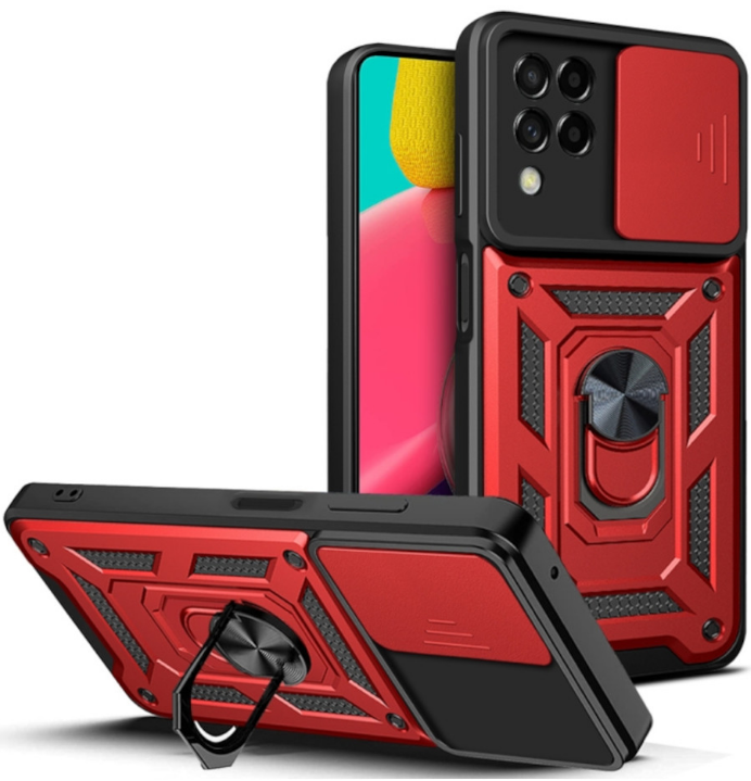 Bodycell Armor Slide - Ανθεκτική Θήκη Samsung Galaxy A22 4G με Κάλυμμα για την Κάμερα & Μεταλλικό Ring Holder - Red