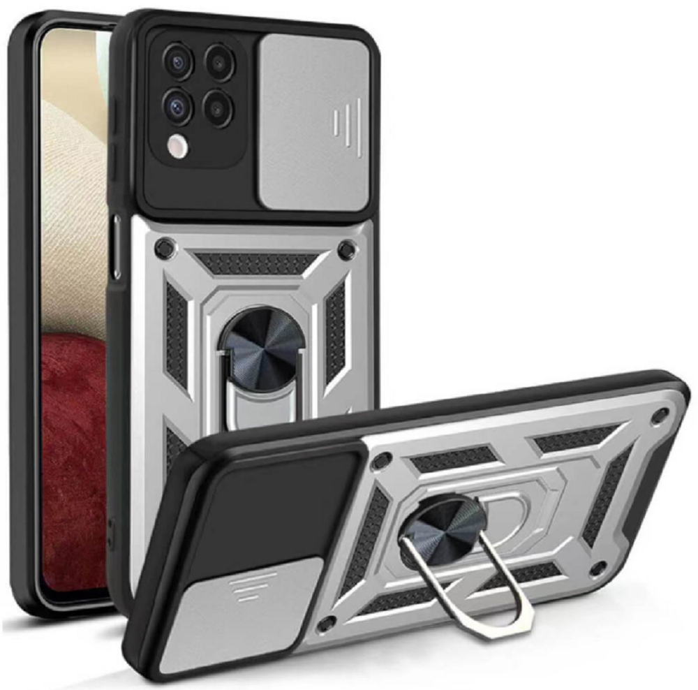 Bodycell Armor Slide - Ανθεκτική Θήκη Samsung Galaxy A22 4G με Κάλυμμα για την Κάμερα & Μεταλλικό Ring Holder - Silver