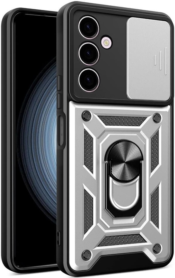 Bodycell Armor Slide - Ανθεκτική Θήκη Samsung Galaxy A25 με Κάλυμμα για την Κάμερα & Μεταλλικό Ring Holder - Silver (5206015072376)