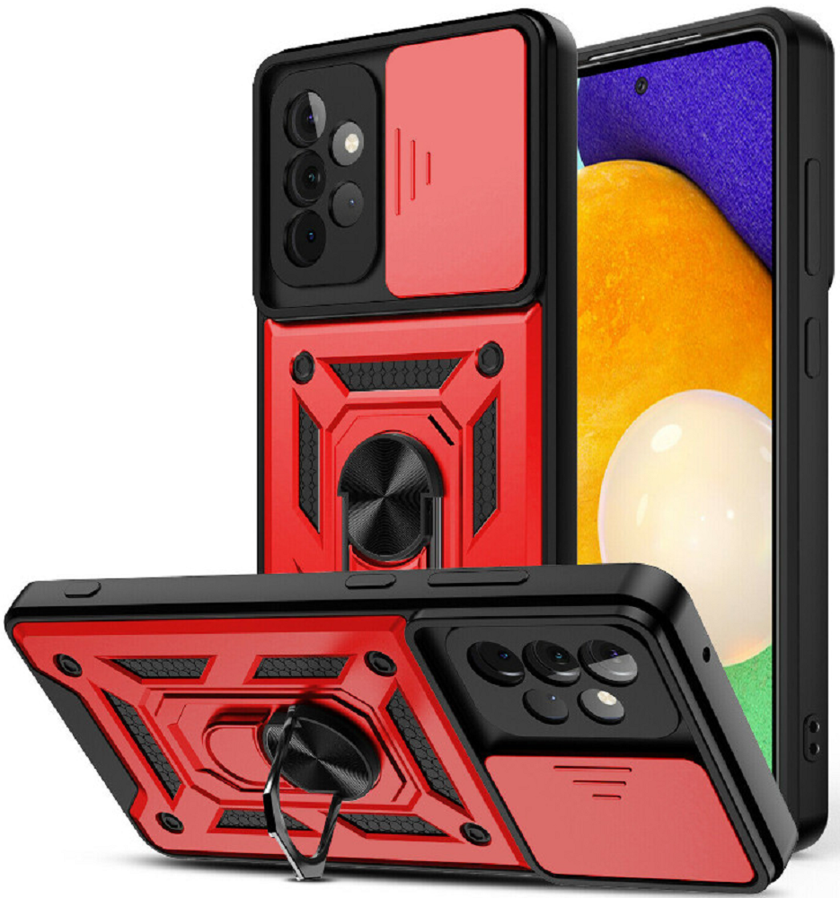 Bodycell Armor Slide - Ανθεκτική Θήκη Samsung Galaxy A52 / A52s 5G με Κάλυμμα για την Κάμερα & Μεταλλικό Ring Holder - Red