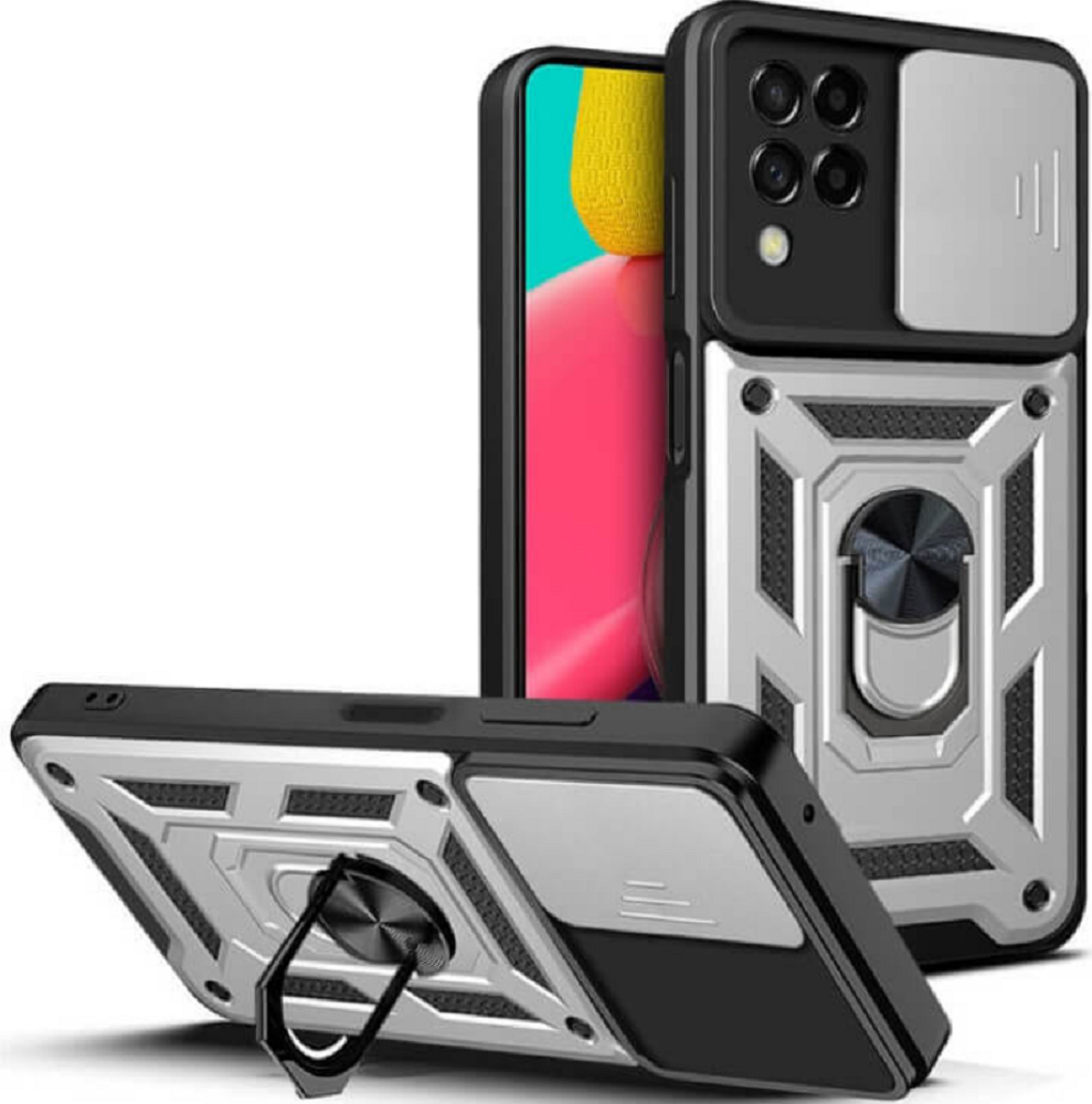 Bodycell Armor Slide - Ανθεκτική Θήκη Samsung Galaxy M53 με Κάλυμμα για την Κάμερα & Μεταλλικό Ring Holder - Silver