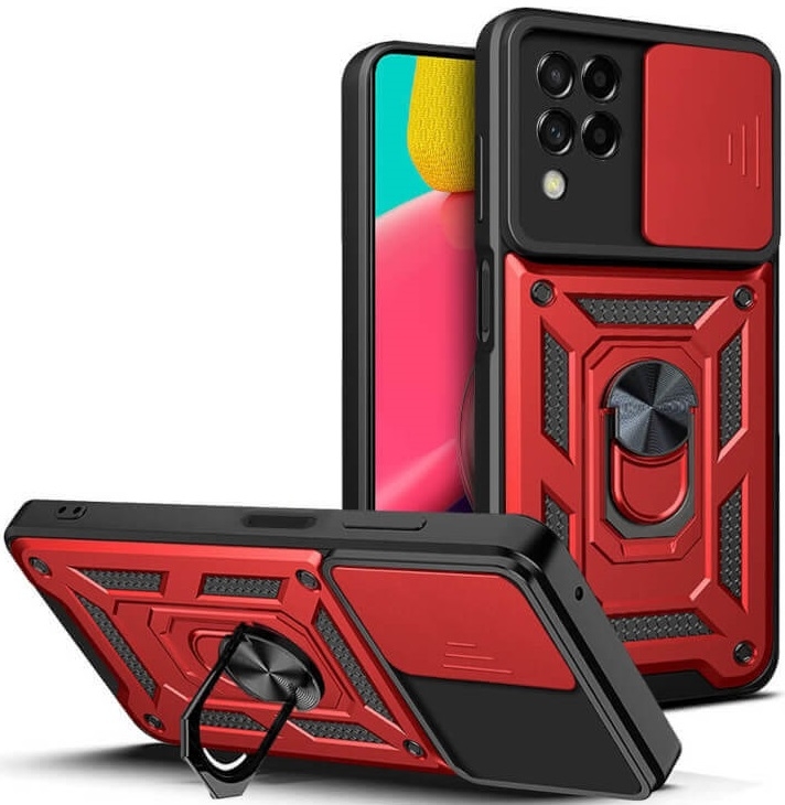 Bodycell Armor Slide - Ανθεκτική Θήκη Samsung Galaxy M33 με Κάλυμμα για την Κάμερα & Μεταλλικό Ring Holder - Red