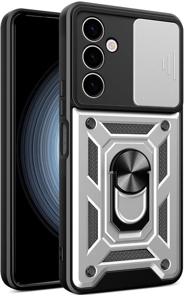 Bodycell Armor Slide - Ανθεκτική Θήκη Samsung Galaxy M34 5G με Κάλυμμα για την Κάμερα & Μεταλλικό Ring Holder - Silver (5206015072642)