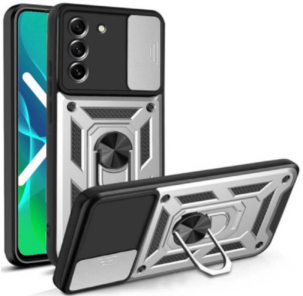 Bodycell Armor Slide - Ανθεκτική Θήκη Samsung Galaxy S21 Plus 5G με Κάλυμμα για την Κάμερα & Μεταλλικό Ring Holder - Silver