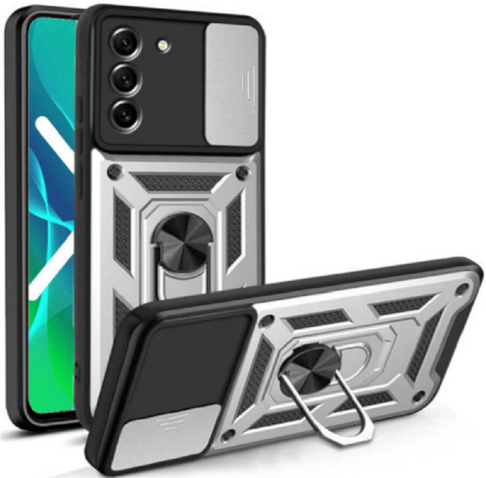 Bodycell Armor Slide - Ανθεκτική Θήκη Samsung Galaxy S22 Plus 5G με Κάλυμμα για την Κάμερα & Μεταλλικό Ring Holder - Silver (5206015014574)