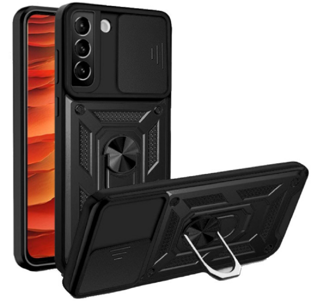 Bodycell Armor Slide - Ανθεκτική Θήκη Samsung Galaxy S21 5G με Κάλυμμα για την Κάμερα & Μεταλλικό Ring Holder - Black 