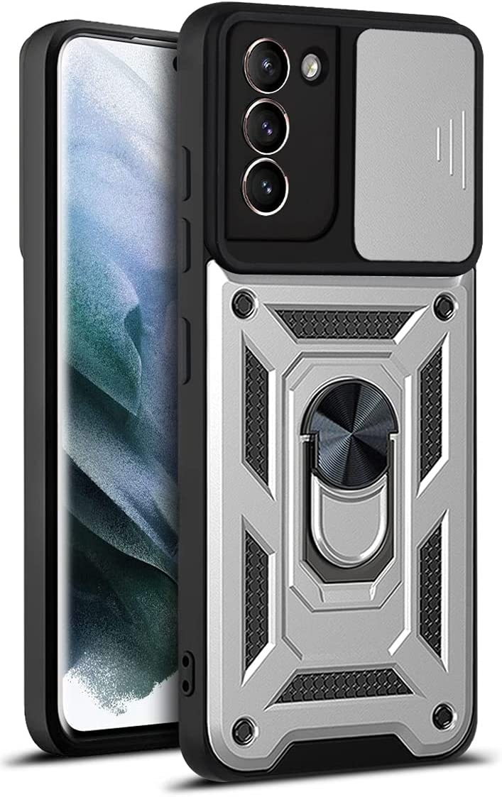 Bodycell Armor Slide - Ανθεκτική Θήκη Samsung Galaxy S21 5G με Κάλυμμα για την Κάμερα & Μεταλλικό Ring Holder - Silver (5206015014444)