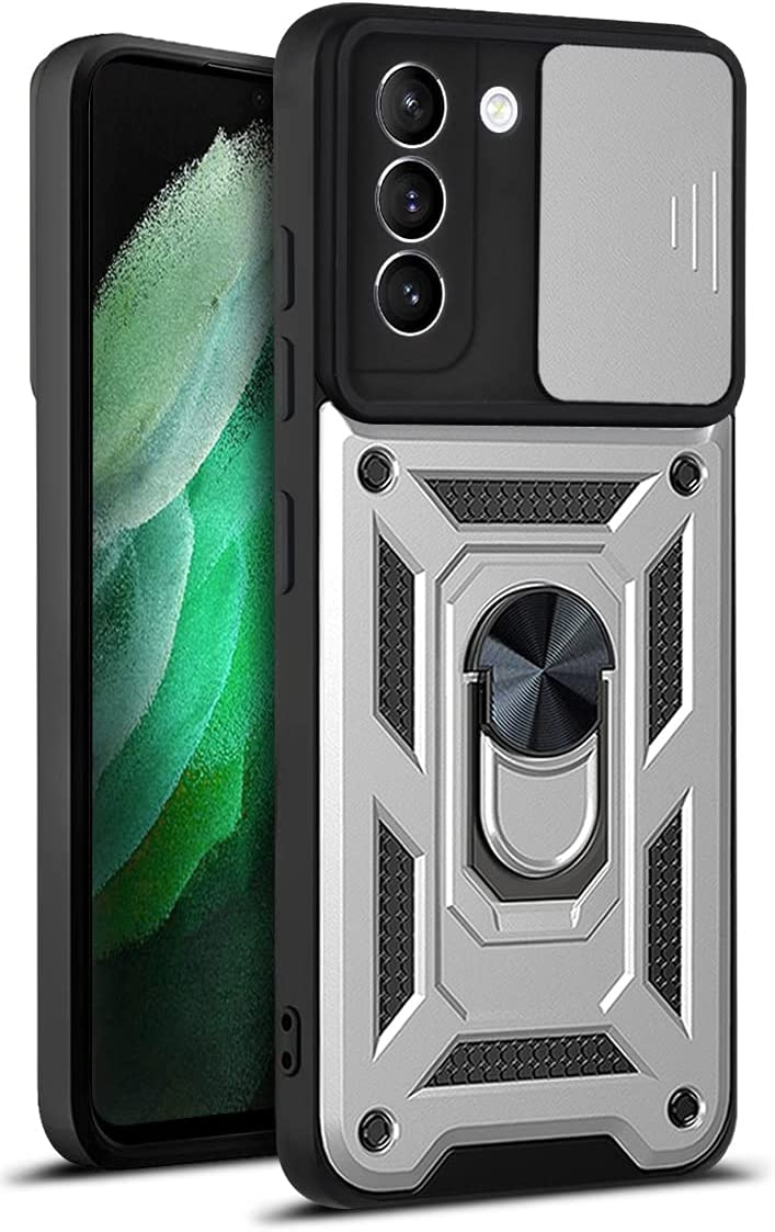 Bodycell Armor Slide - Ανθεκτική Θήκη Samsung Galaxy S21 FE 5G με Κάλυμμα για την Κάμερα & Μεταλλικό Ring Holder - Silver 