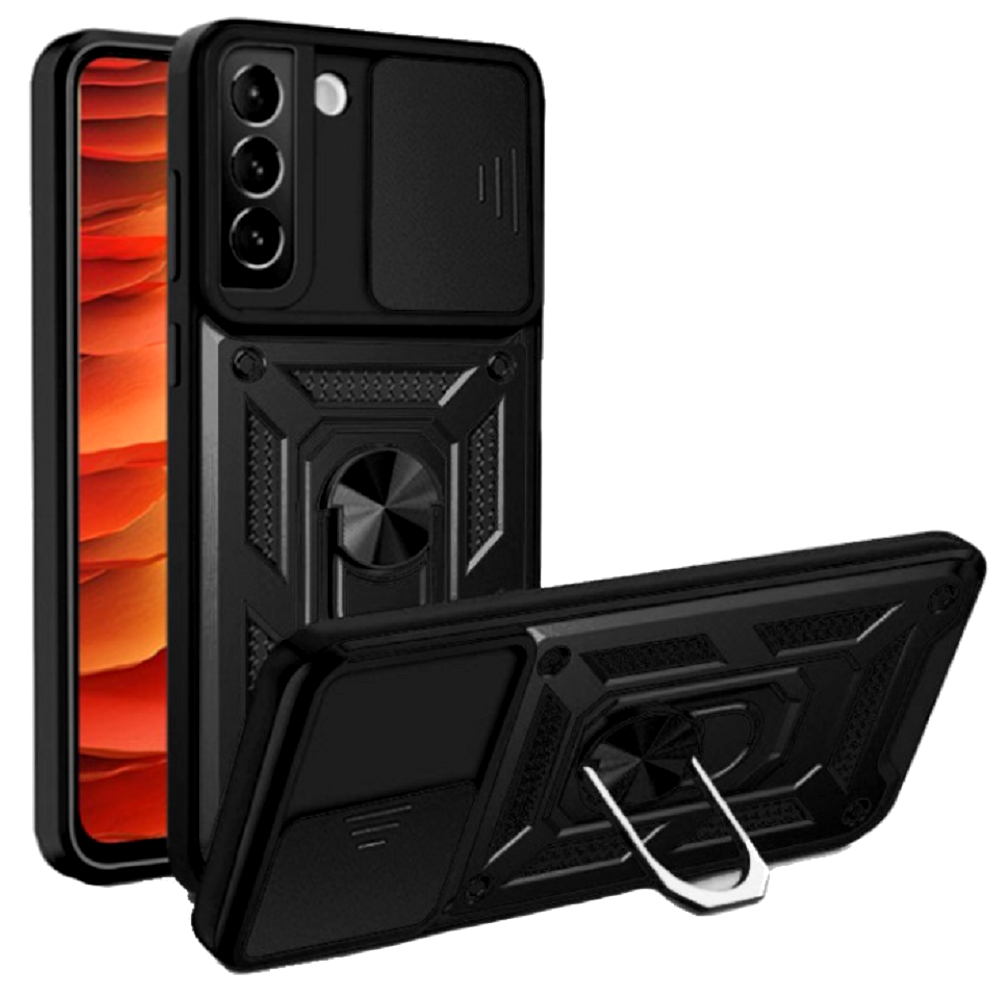 Bodycell Armor Slide - Ανθεκτική Θήκη Samsung Galaxy S22 5G με Κάλυμμα για την Κάμερα & Μεταλλικό Ring Holder - Black