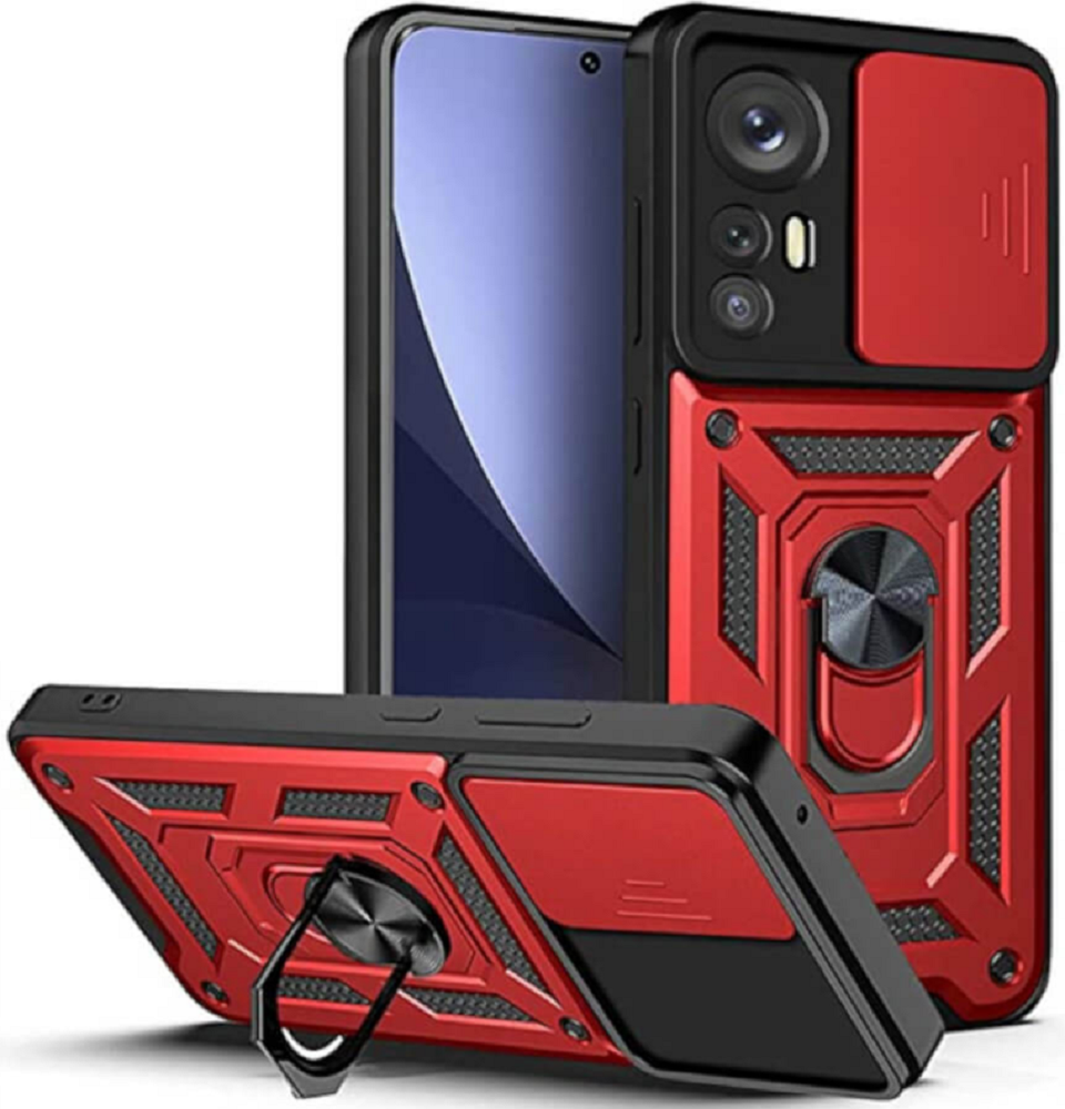 Bodycell Armor Slide - Ανθεκτική Θήκη Xiaomi 12 / 12X με Κάλυμμα για την Κάμερα & Μεταλλικό Ring Holder - Red