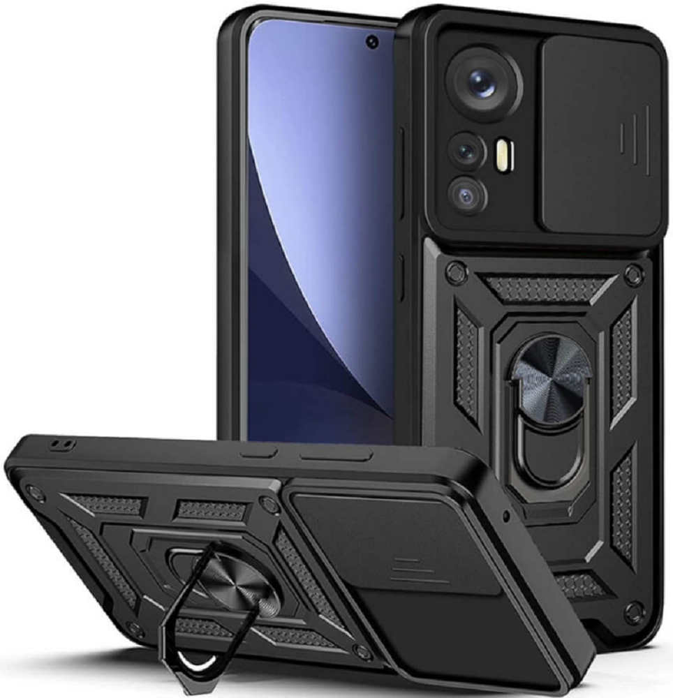 Bodycell Armor Slide - Ανθεκτική Θήκη Xiaomi 12 / 12X με Κάλυμμα για την Κάμερα & Μεταλλικό Ring Holder - Black
