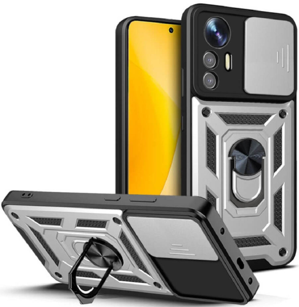 Bodycell Armor Slide - Ανθεκτική Θήκη Xiaomi 12 / 12X με Κάλυμμα για την Κάμερα & Μεταλλικό Ring Holder - Silver (5206015011467)