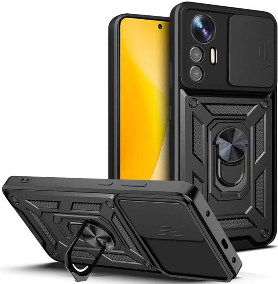 Bodycell Armor Slide - Ανθεκτική Θήκη Xiaomi 12 Lite με Κάλυμμα για την Κάμερα & Μεταλλικό Ring Holder - Black