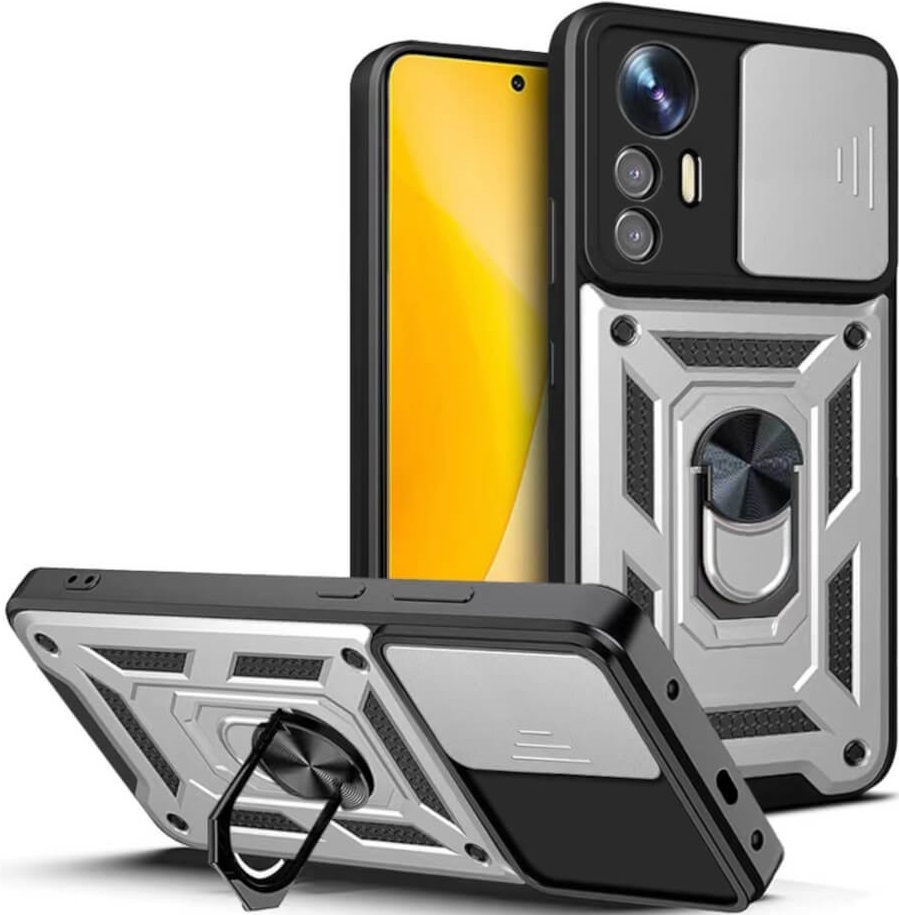 Bodycell Armor Slide - Ανθεκτική Θήκη Xiaomi 12 Lite με Κάλυμμα για την Κάμερα & Μεταλλικό Ring Holder - Silver