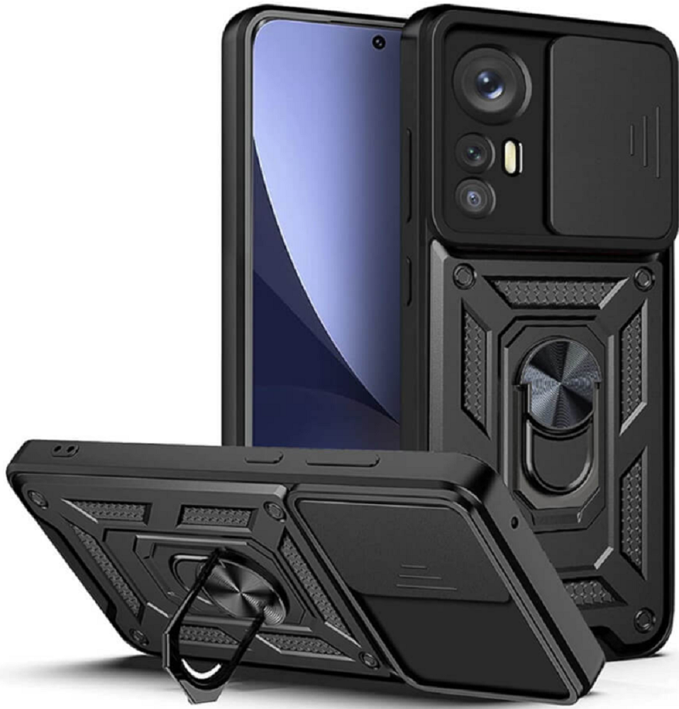 Bodycell Armor Slide - Ανθεκτική Θήκη Xiaomi 12 Pro 5G με Κάλυμμα για την Κάμερα & Μεταλλικό Ring Holder - Black
