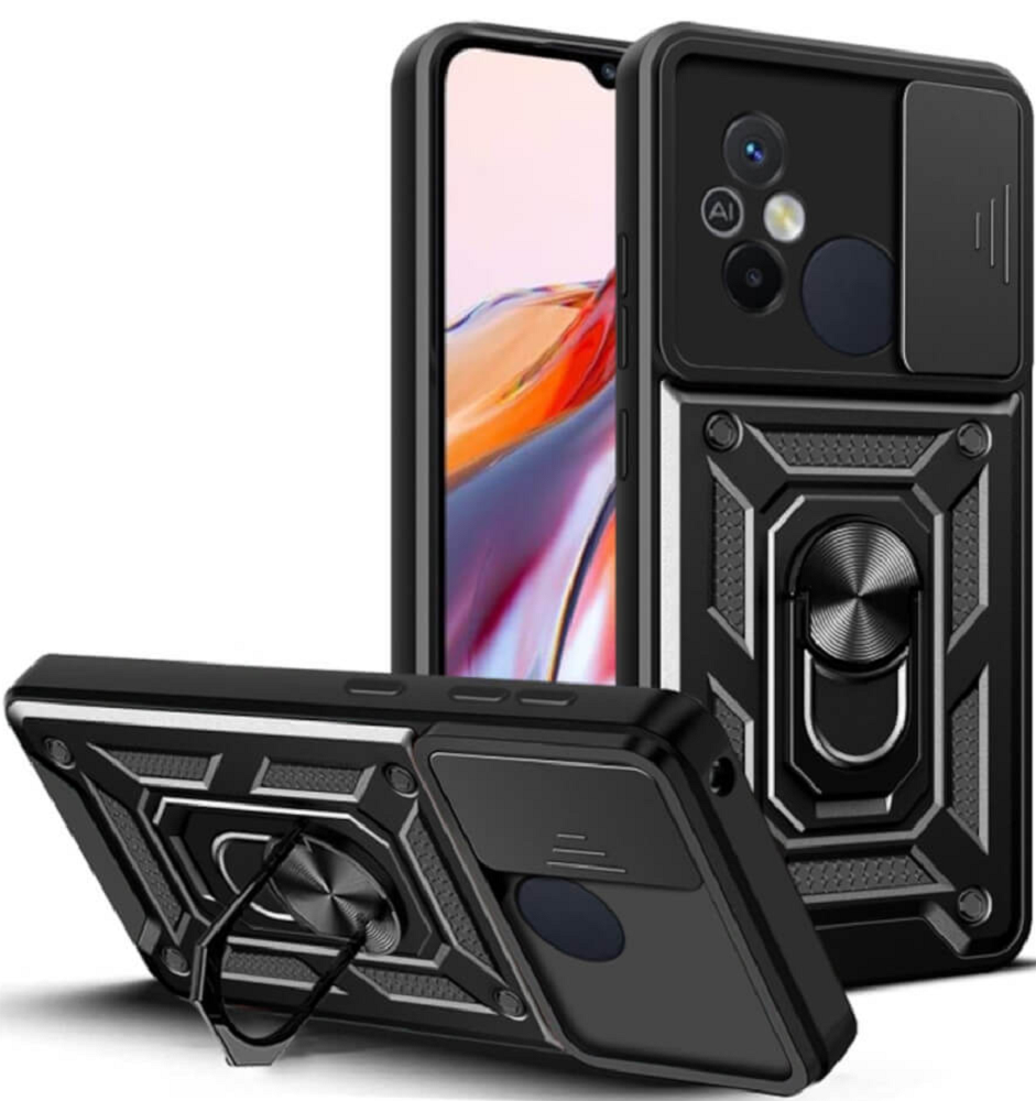 Bodycell Armor Slide - Ανθεκτική Θήκη Xiaomi Redmi 12C με Κάλυμμα για την Κάμερα & Μεταλλικό Ring Holder - Black (5206015012815)