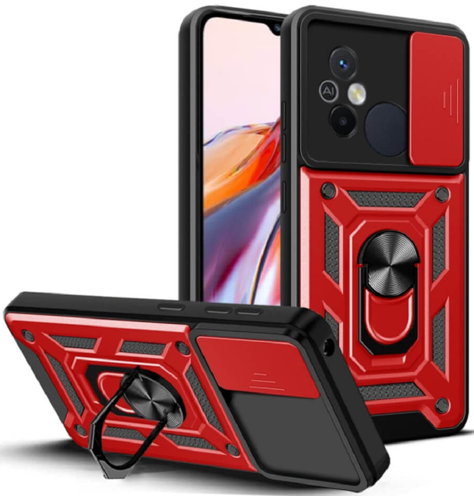 Bodycell Armor Slide - Ανθεκτική Θήκη Xiaomi Redmi 12C με Κάλυμμα για την Κάμερα & Μεταλλικό Ring Holder - Red