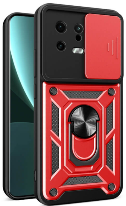 Bodycell Armor Slide - Ανθεκτική Θήκη Xiaomi 13 με Κάλυμμα για την Κάμερα & Μεταλλικό Ring Holder - Red (5206015011481)